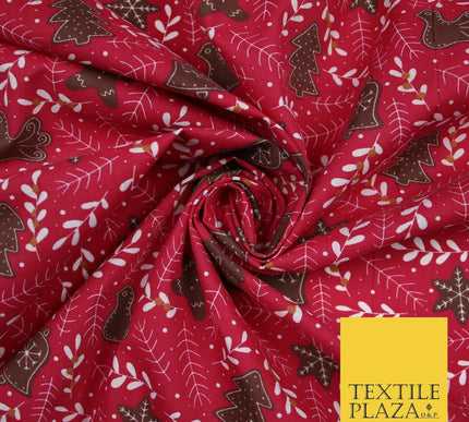 Festive Christmas Gingerbread Men Vine Printed Poly Cotton Fabric Polycotton 45"