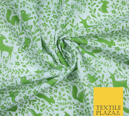 Festive Christmas Forest Animals Birds Printed Poly Cotton Fabric Polycotton 45"