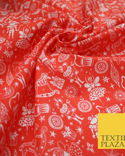 Festive Christmas Themed Tree Stars Printed Poly Cotton Fabric Polycotton 45"