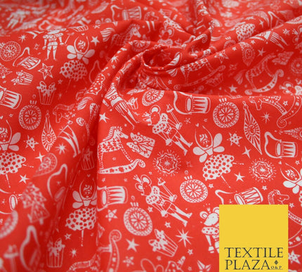 Festive Christmas Themed Tree Stars Printed Poly Cotton Fabric Polycotton 45"