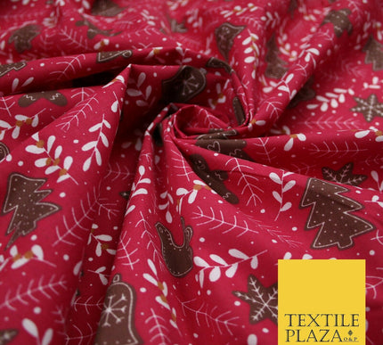 Festive Christmas Gingerbread Men Vine Printed Poly Cotton Fabric Polycotton 45"