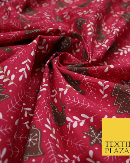 Festive Christmas Gingerbread Men Vine Printed Poly Cotton Fabric Polycotton 45"