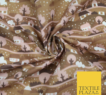 Festive Christmas Snow Globe Streets Printed Poly Cotton Fabric Polycotton 45"