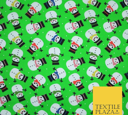 Festive Christmas Smart Happy Snowman Printed Poly Cotton Fabric Polycotton 45"
