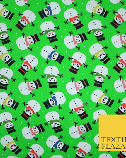 Festive Christmas Smart Happy Snowman Printed Poly Cotton Fabric Polycotton 45"