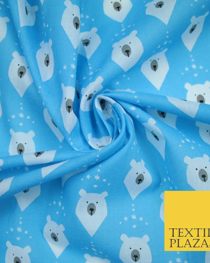 Festive Christmas Polar Bear Novelty Printed Poly Cotton Fabric Polycotton 45"