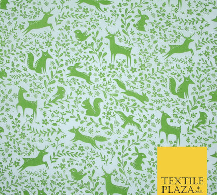 Festive Christmas Forest Animals Birds Printed Poly Cotton Fabric Polycotton 45"