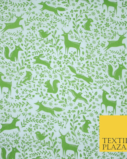 Festive Christmas Forest Animals Birds Printed Poly Cotton Fabric Polycotton 45"