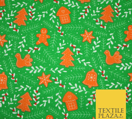 Festive Christmas Gingerbread Men Vine Printed Poly Cotton Fabric Polycotton 45"