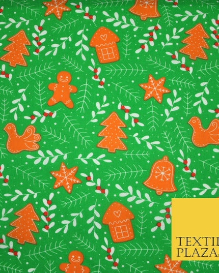 Festive Christmas Gingerbread Men Vine Printed Poly Cotton Fabric Polycotton 45"