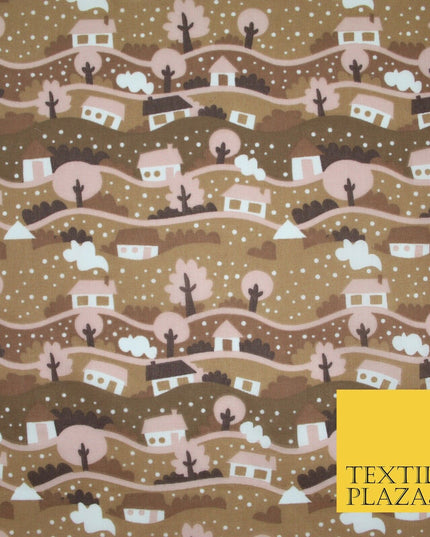 Festive Christmas Snow Globe Streets Printed Poly Cotton Fabric Polycotton 45"