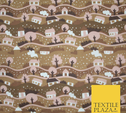 Festive Christmas Snow Globe Streets Printed Poly Cotton Fabric Polycotton 45"