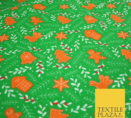 Festive Christmas Gingerbread Men Vine Printed Poly Cotton Fabric Polycotton 45"
