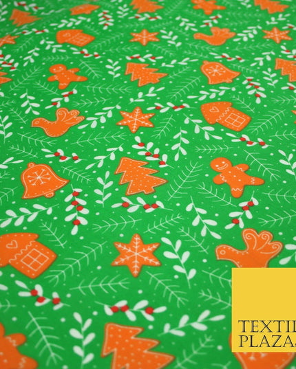 Festive Christmas Gingerbread Men Vine Printed Poly Cotton Fabric Polycotton 45"