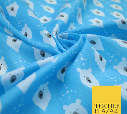 Festive Christmas Polar Bear Novelty Printed Poly Cotton Fabric Polycotton 45"