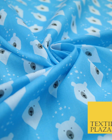 Festive Christmas Polar Bear Novelty Printed Poly Cotton Fabric Polycotton 45"