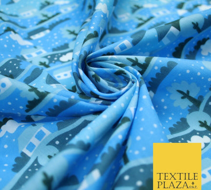 Festive Christmas Snow Globe Streets Printed Poly Cotton Fabric Polycotton 45"