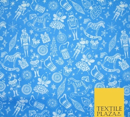 Festive Christmas Themed Tree Stars Printed Poly Cotton Fabric Polycotton 45"