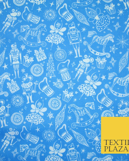 Festive Christmas Themed Tree Stars Printed Poly Cotton Fabric Polycotton 45"