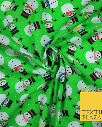 Festive Christmas Smart Happy Snowman Printed Poly Cotton Fabric Polycotton 45"