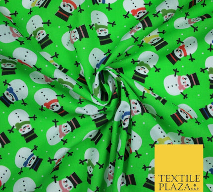 Festive Christmas Smart Happy Snowman Printed Poly Cotton Fabric Polycotton 45"