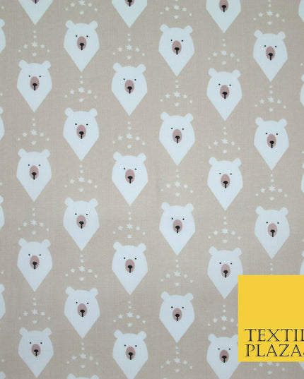 Festive Christmas Polar Bear Novelty Printed Poly Cotton Fabric Polycotton 45"