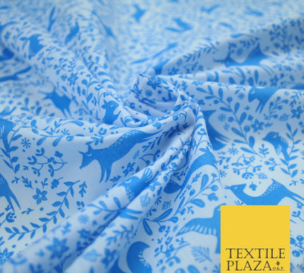 Festive Christmas Forest Animals Birds Printed Poly Cotton Fabric Polycotton 45"