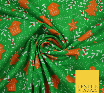 Festive Christmas Gingerbread Men Vine Printed Poly Cotton Fabric Polycotton 45"