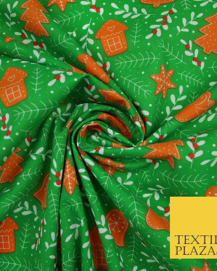 Festive Christmas Gingerbread Men Vine Printed Poly Cotton Fabric Polycotton 45"