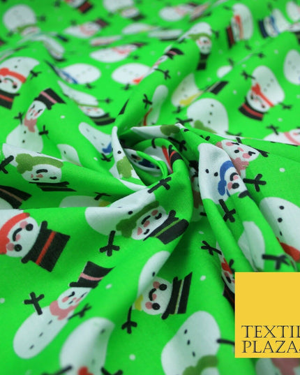 Festive Christmas Smart Happy Snowman Printed Poly Cotton Fabric Polycotton 45"