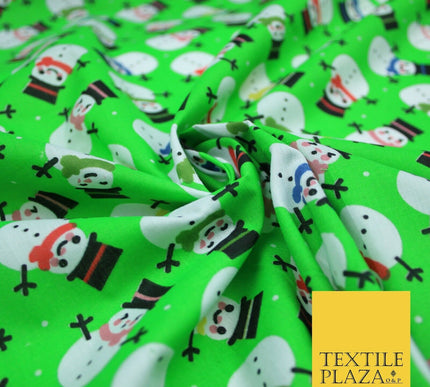 Festive Christmas Smart Happy Snowman Printed Poly Cotton Fabric Polycotton 45"