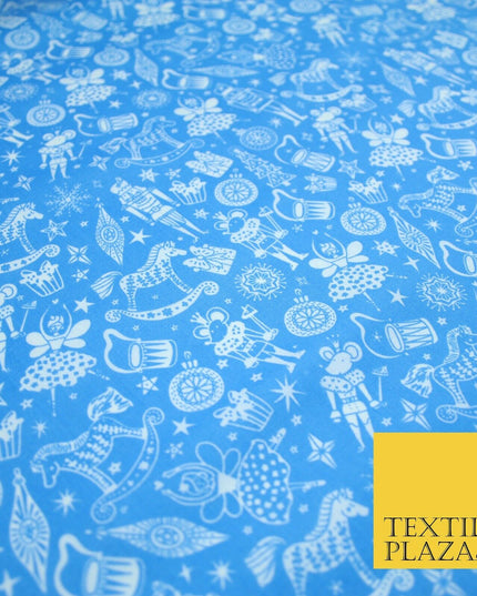 Festive Christmas Themed Tree Stars Printed Poly Cotton Fabric Polycotton 45"