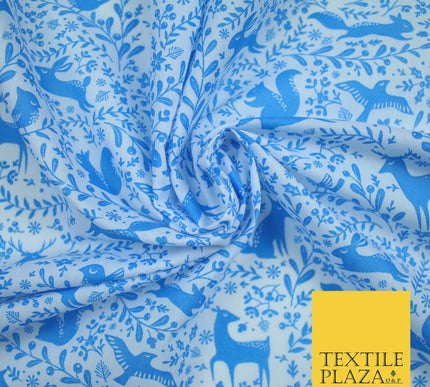 Festive Christmas Forest Animals Birds Printed Poly Cotton Fabric Polycotton 45"