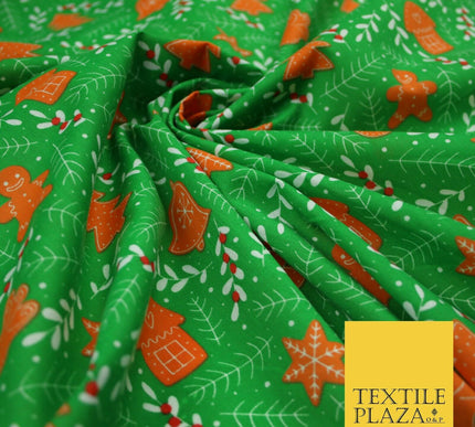 Festive Christmas Gingerbread Men Vine Printed Poly Cotton Fabric Polycotton 45"