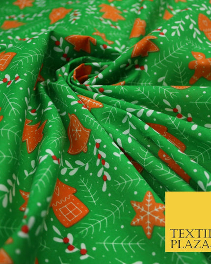 Festive Christmas Gingerbread Men Vine Printed Poly Cotton Fabric Polycotton 45"