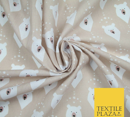 Festive Christmas Polar Bear Novelty Printed Poly Cotton Fabric Polycotton 45"