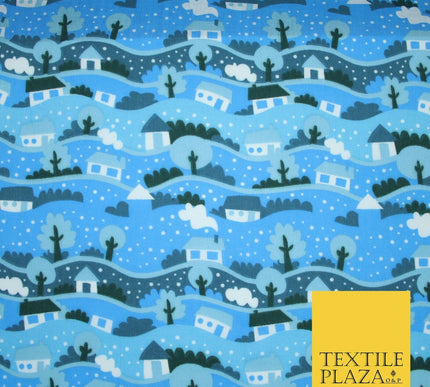 Festive Christmas Snow Globe Streets Printed Poly Cotton Fabric Polycotton 45"