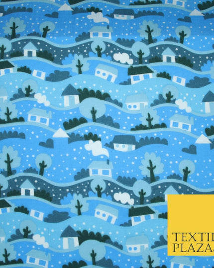 Festive Christmas Snow Globe Streets Printed Poly Cotton Fabric Polycotton 45"