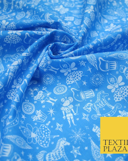 Festive Christmas Themed Tree Stars Printed Poly Cotton Fabric Polycotton 45"