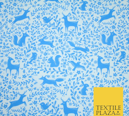 Festive Christmas Forest Animals Birds Printed Poly Cotton Fabric Polycotton 45"
