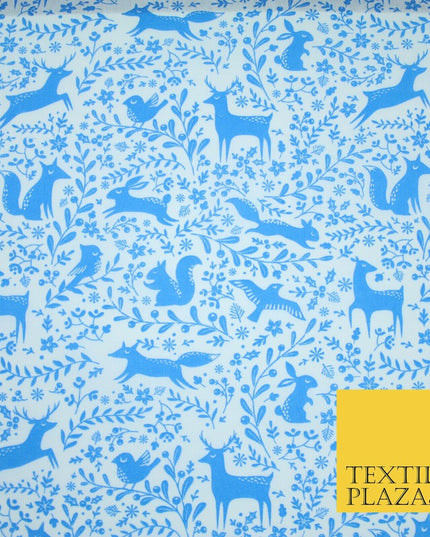 Festive Christmas Forest Animals Birds Printed Poly Cotton Fabric Polycotton 45"