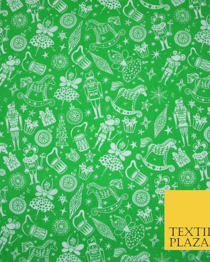 Festive Christmas Themed Tree Stars Printed Poly Cotton Fabric Polycotton 45"
