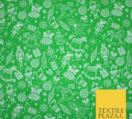 Festive Christmas Themed Tree Stars Printed Poly Cotton Fabric Polycotton 45"