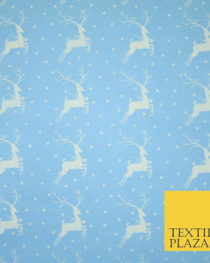 Festive Prancing Reindeers Stags Stars Printed Poly Cotton Fabric Polycotton 45"