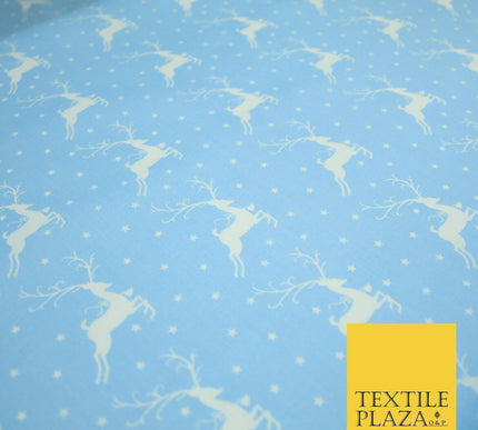 Festive Prancing Reindeers Stags Stars Printed Poly Cotton Fabric Polycotton 45"