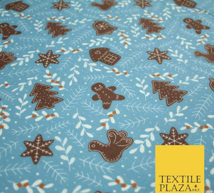 Festive Christmas Gingerbread Men Vine Printed Poly Cotton Fabric Polycotton 45"