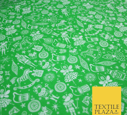 Festive Christmas Themed Tree Stars Printed Poly Cotton Fabric Polycotton 45"