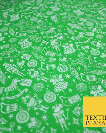 Festive Christmas Themed Tree Stars Printed Poly Cotton Fabric Polycotton 45"