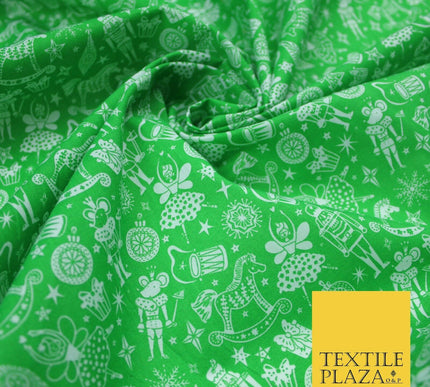 Festive Christmas Themed Tree Stars Printed Poly Cotton Fabric Polycotton 45"