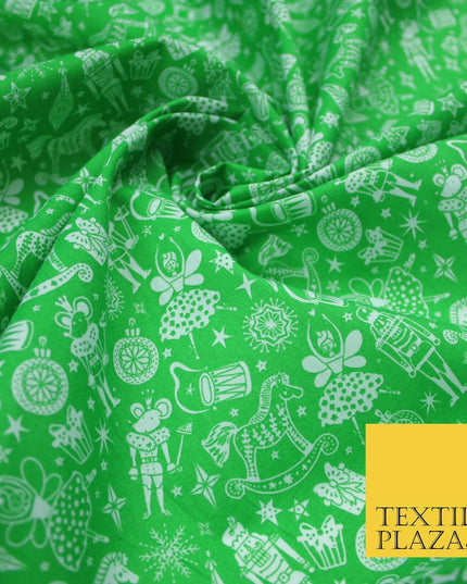 Festive Christmas Themed Tree Stars Printed Poly Cotton Fabric Polycotton 45"